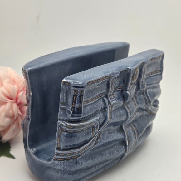 Vintage Ceramic Hand Painted Ceramic Blue Jeans Mail/Letter Holder - Picture 2 of 10